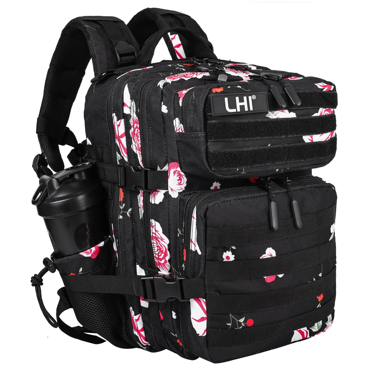LHI Tactical Military Backpack for Men and Women 25L Army Assault Pack Bag Large Rucksack with Molle System-Flower