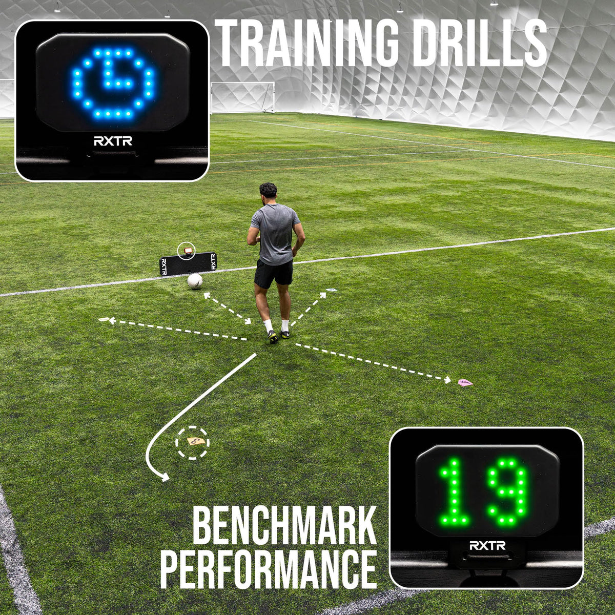 RXTR Reaction Training Light - Smart Soccer Training Device with Real-Time Scoring, Built-in Drills, Compatible with QUICKPLAY Rebounder Boards, No App Required