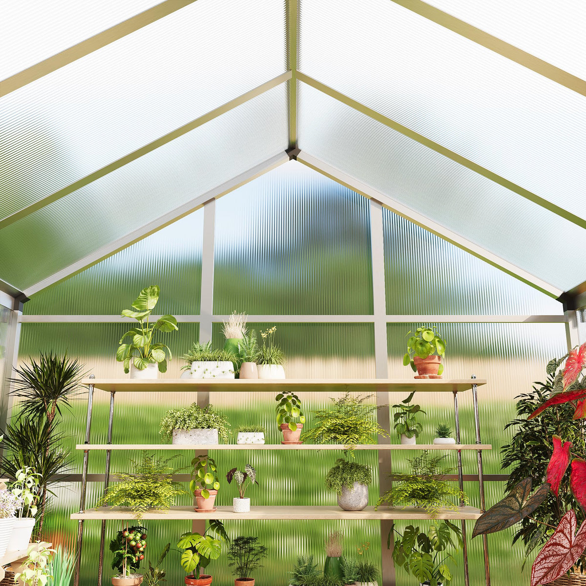 Garvee 6 x 8 FT Greenhouse, Greenhouses for Outside, Polycarbonate Greenhouse with Aluminum Frame, Lockable Door and Ajustable Roof Vent for Backyard, Green Houses for Outside Garden Backyard, Patio