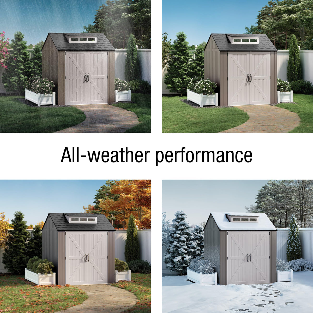 Rubbermaid Large Resin Outdoor Storage Shed With Floor (7 x 7 Ft.), Weather Resistant, Brown, Organization for Home/Lawn Mower/Backyard Equipment/Bike Storage/Pool Supplies