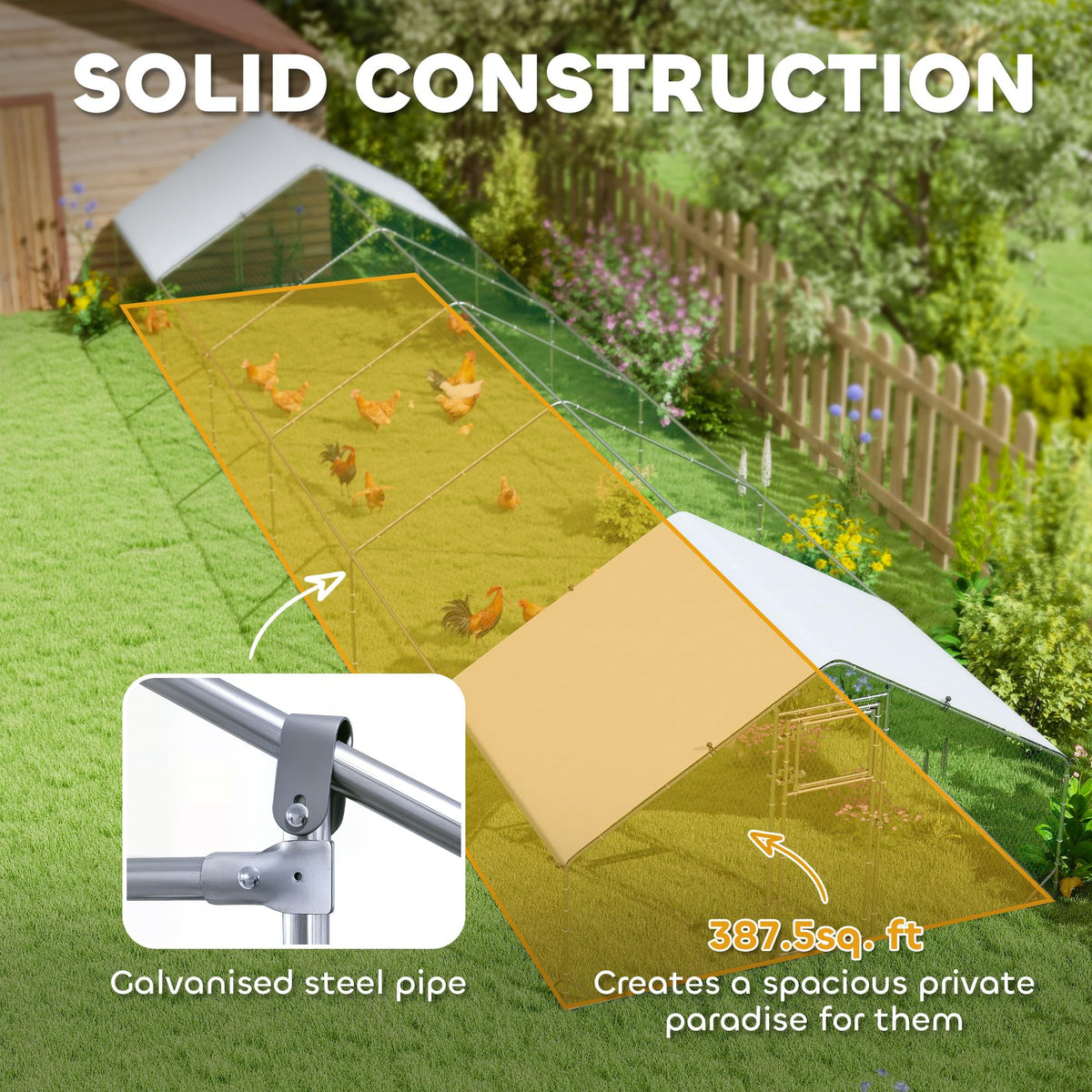 PawHut Large Chicken Coop Metal Chicken Run for Chickens with Waterproof and Anti-UV Cover, Spire Shaped Walk in Fence Cage Hen House for Outdoor and Yard Farm Use, 1" Dia, 39' x 10' x 6.4'