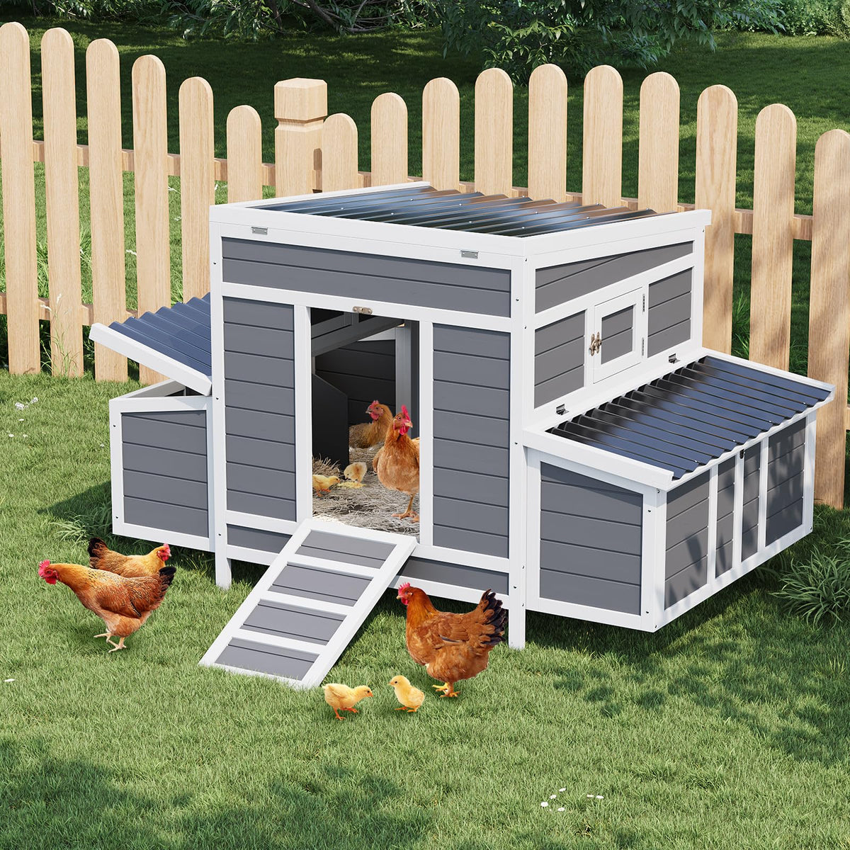GarveeTech Small Chicken Coop Wooden, Chicken Hutch for 4-6 Chickens with 2 Nesting Boxes, Waterproof Roof, No-Slip Ramp & Pull-Out Tray, Rabbit Hutch Outdoor, Bunny Cage Indoor (54"l x 34"w x 34"h)