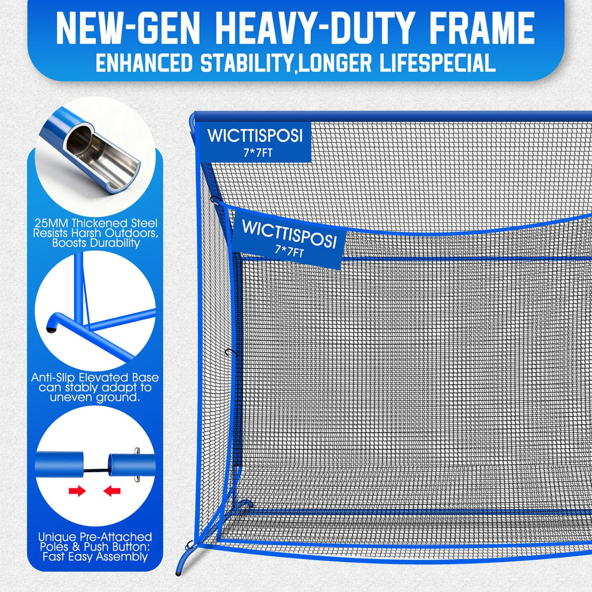 Golf Hitting Net with Extra Striking Net, 7x7ft Heavy Duty Golf Practice Net for Golfers Backyard Driving Swing, Golf Impact Net Cage Metal Frame with Storage Bag and Elevated Base, Indoor Outdoor Use