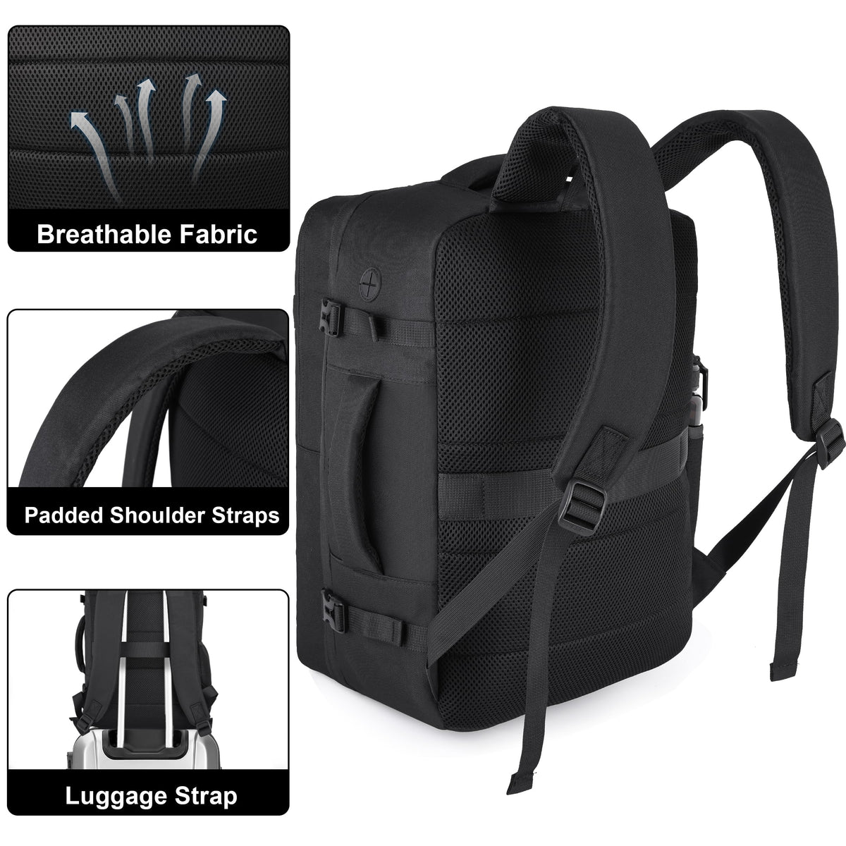HILOMON Black Travel Backpack for Men Women, TSA Approved Personal Item Size 18x14x8 Under Seat Backpack for Airplanes 15.6inch Laptop 30L Luggage Carry On Bag