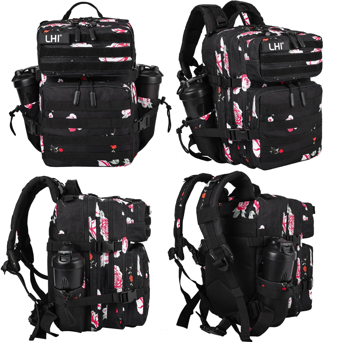LHI Tactical Military Backpack for Men and Women 25L Army Assault Pack Bag Large Rucksack with Molle System-Flower