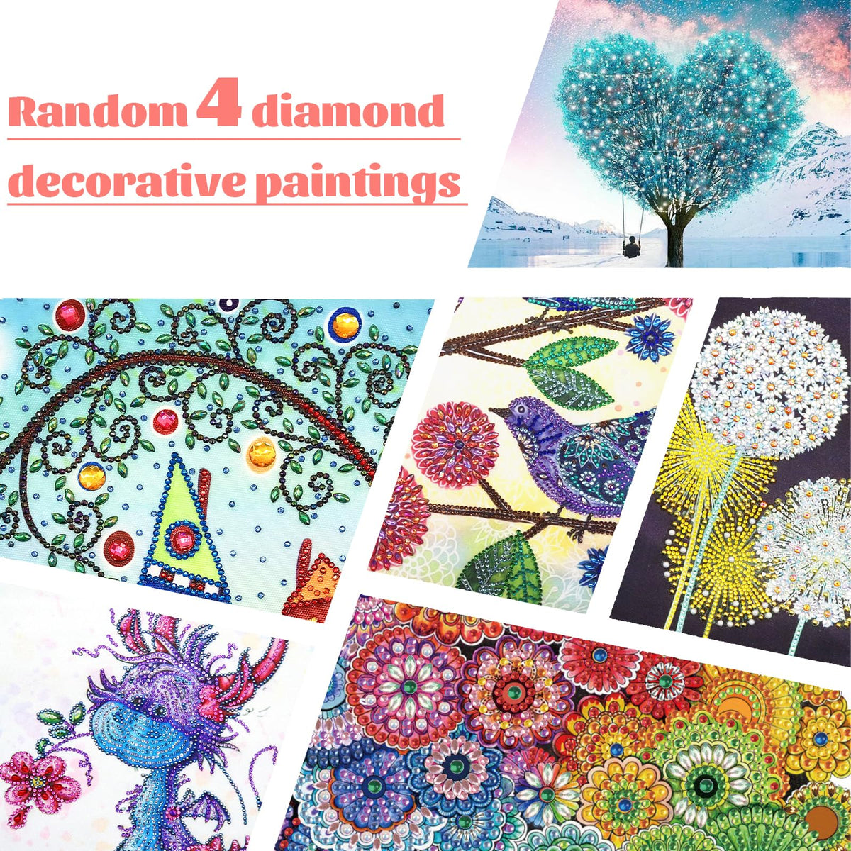 Focart 4 Pack Random Diamond Paintings, 5D DIY Special Shape Rhinestone Diamond Painting Kits for Adults 12x12 inch