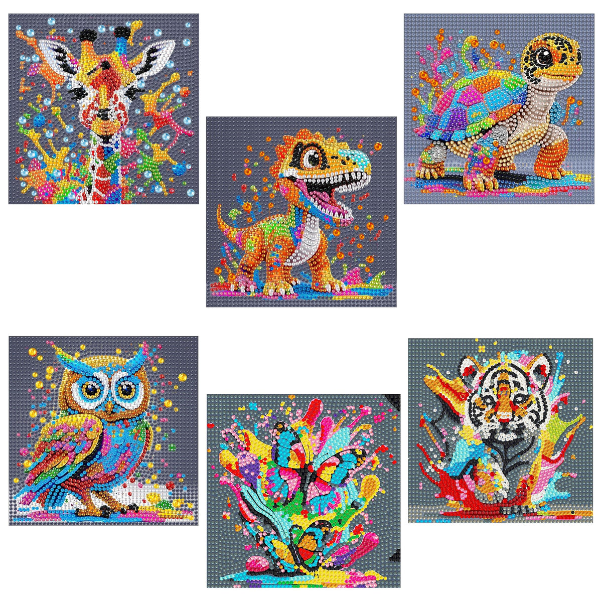 Yunruily 6 Pack Diamond Art Kits for Kids - Animals 5D Diamond Painting,Diamond Painting for Kids 6 10 12 for Kids Children Birthday,Christmas for Gifts and Home Wall Decor 6x6inch