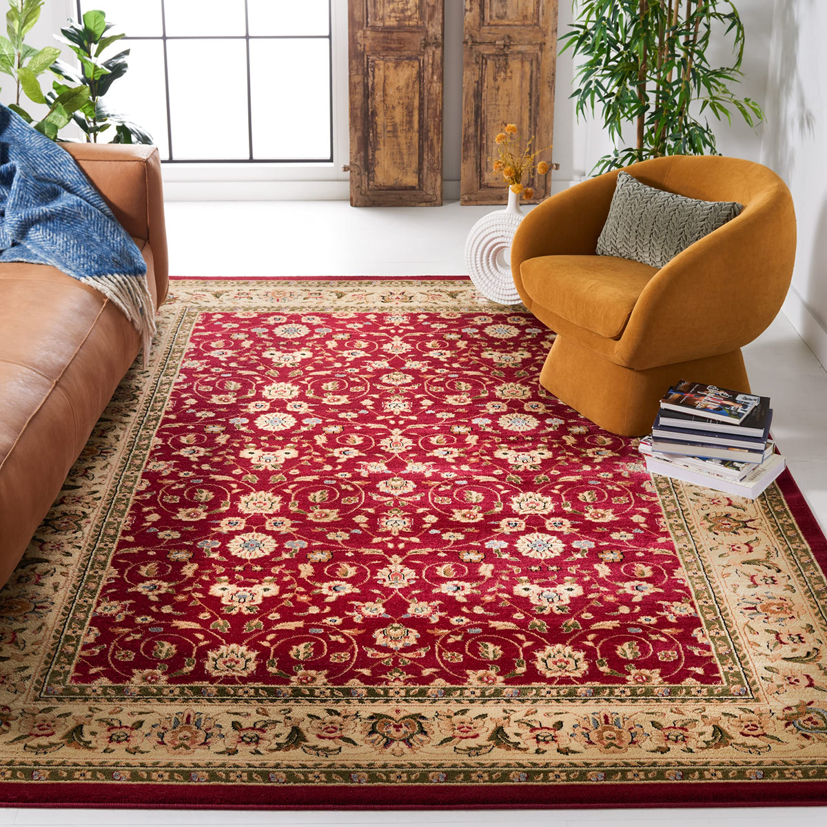 SAFAVIEH Lyndhurst Collection Area Rug - 9' x 12', Red & Ivory, Traditional Oriental Design, Non-Shedding & Easy Care, Ideal for High Traffic Areas in Living Room, Bedroom (LNH312A)